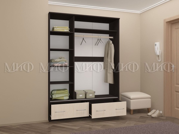 Шкаф-Купе Двухдверный с Зеркалом и Ящиками Майа Венге/Белфорт (Ш-1500×В-2220×Г-576 мм)