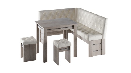 Кухонный уголок «Памела» Дуб Сонома Трюфель/Кожзам Светлый